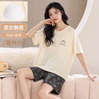 舒适感睡衣女款夏季带胸垫春秋款莫代尔短袖夏天家居服可外穿套装
