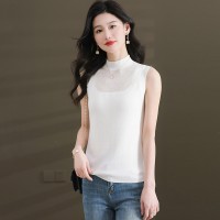 无袖半高领天丝针织t恤女士洋气性感显瘦上衣服2024春季新款背心