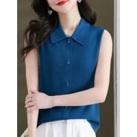 毛衣无袖背心女配小西装内搭2024年春装新款含羊毛翻领针织打底衫