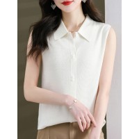 毛衣无袖背心女配小西装内搭2024年春装新款含羊毛翻领针织打底衫