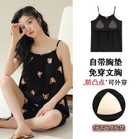 夏季薄款无袖睡衣女带胸垫可爱背心套装甜美女生家居服可外穿