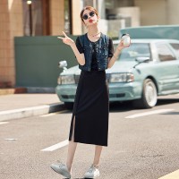 《48H发》牛仔马甲配连衣裙休闲两件套套裙
