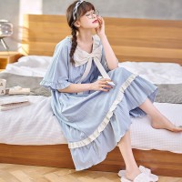 法式蕾丝公主风女士长款睡裙春夏宫廷风甜美白色长袖睡衣家居服女