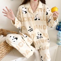 网红风棉质长袖睡衣女款2024年春秋夏季新款休闲可外出家居服套装