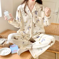 网红风棉质长袖睡衣女款2024年春秋夏季新款休闲可外出家居服套装