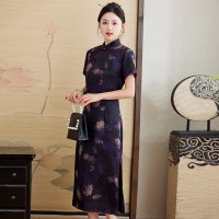 春夏季新款香云纱设计简约时尚大气中长款专柜品质真丝旗袍连衣裙