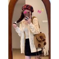 学院风镂空薄款针织开衫女春款2024新款外搭披肩宽松休闲外套上衣