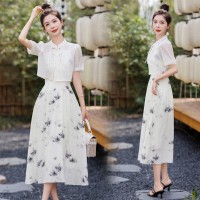 洋气时尚套装女2024夏季新款女装复古名族风吊带连衣裙两件套现货