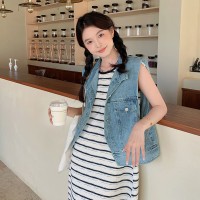 现货连衣裙条纹背心裙马甲两件套长裙Y