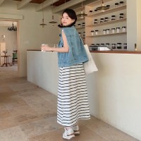 现货连衣裙条纹背心裙马甲两件套长裙Y