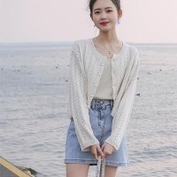 春秋新款防晒衫薄款针织外套短款披肩开衫女镂空上衣外搭空调衫女
