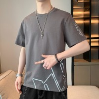 纯棉短袖T恤男士夏季韩版潮流烫金时尚宽松休闲短袖