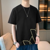 纯棉短袖T恤男士夏季韩版潮流烫金时尚宽松休闲短袖