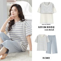新款夏季睡衣女短袖七分裤带胸垫套装韩版学生甜美可爱卡通家居服