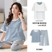 新款夏季睡衣女短袖七分裤带胸垫套装韩版学生甜美可爱卡通家居服