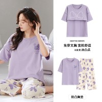新款夏季睡衣女短袖七分裤带胸垫套装韩版学生甜美可爱卡通家居服