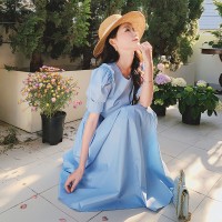 【现货2024】连衣裙泡泡袖小清新防丢拉链外挂口袋D96