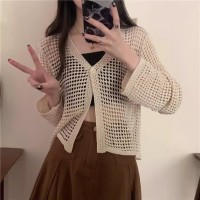 V领镂空设计感针织开衫女春夏防晒罩衫短款上衣长袖小披肩薄外套