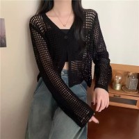 V领镂空设计感针织开衫女春夏防晒罩衫短款上衣长袖小披肩薄外套