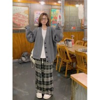 爱心刺绣V领毛衣外套女2024春季新款宽松休闲针织开衫中长款上衣