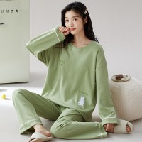 【带胸垫】100%纯棉睡衣女新款长袖春秋款套头休闲家居服休闲套装