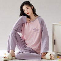 【带胸垫】100%纯棉睡衣女新款长袖春秋款套头休闲家居服休闲套装