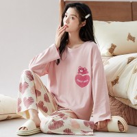 【带胸垫】100%纯棉睡衣女新款长袖春秋款套头休闲家居服休闲套装