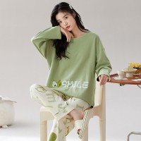 【带胸垫】100%纯棉睡衣女新款长袖春秋款套头休闲家居服休闲套装