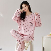 【带胸垫】100%纯棉睡衣女新款长袖春秋款套头休闲家居服休闲套装