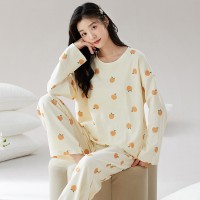 【带胸垫】100%纯棉睡衣女新款长袖春秋款套头休闲家居服休闲套装