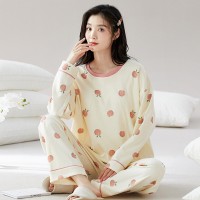 【带胸垫】100%纯棉睡衣女新款长袖春秋款套头休闲家居服休闲套装