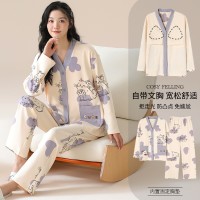 7A抑菌防螨睡衣女春秋季纯棉长袖全棉2024年新款可外穿家居服套装