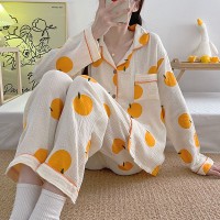 睡衣女春秋款纯棉长袖女士纱布可爱卡通棉纱薄款春秋家居服秋