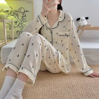 睡衣女春秋款纯棉长袖女士纱布可爱卡通棉纱薄款春秋家居服秋