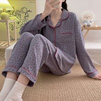 睡衣女春秋款纯棉长袖女士纱布可爱卡通棉纱薄款春秋家居服秋