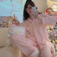 睡衣女春秋款纯棉长袖女士纱布可爱卡通棉纱薄款春秋家居服秋