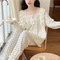 睡衣女春秋款纯棉长袖女士纱布可爱卡通棉纱薄款春秋家居服秋