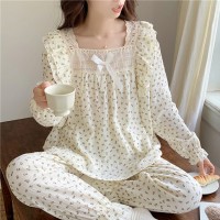 睡衣女春秋款纯棉长袖女士纱布可爱卡通棉纱薄款春秋家居服秋