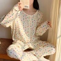 睡衣女春秋款纯棉长袖女士纱布可爱卡通棉纱薄款春秋家居服秋