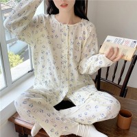 睡衣女春秋款纯棉长袖女士纱布可爱卡通棉纱薄款春秋家居服秋