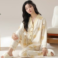 睡衣女春秋纯棉长袖V领薄款卡通可爱风春季可外穿家居服套装
