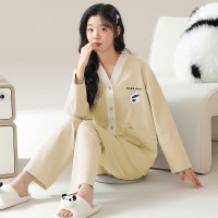 睡衣女春秋纯棉长袖V领薄款卡通可爱风春季可外穿家居服套装