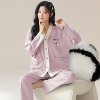 睡衣女春秋纯棉长袖V领薄款卡通可爱风春季可外穿家居服套装