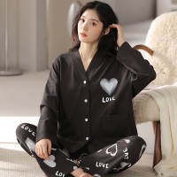 睡衣女春秋季纯棉长袖睡衣春秋款女家居服薄款透气时尚可外穿套装