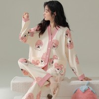 睡衣女春秋季纯棉长袖睡衣春秋款女家居服薄款透气时尚可外穿套装