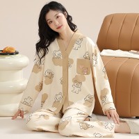 睡衣女春秋季纯棉长袖睡衣春秋款女家居服薄款透气时尚可外穿套装