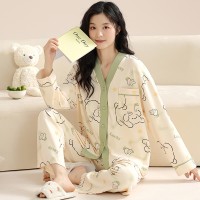 睡衣女春秋季纯棉长袖睡衣春秋款女家居服薄款透气时尚可外穿套装