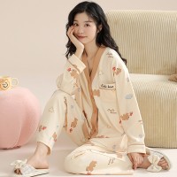 睡衣女春秋季纯棉长袖睡衣春秋款女家居服薄款透气时尚可外穿套装