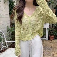 镂空冰丝针织开衫女春夏薄款2024新款设计感小众宽松显瘦短款上衣