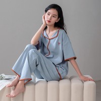 睡衣女夏季纯棉短袖长裤半袖女士夏天套装春秋款软妹风家居服夏款